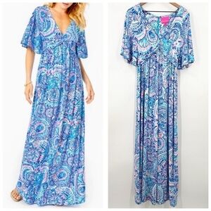 Lilly Pulitzer Minka Sleeved Maxi Blue Grotto Commotion In The Ocean
